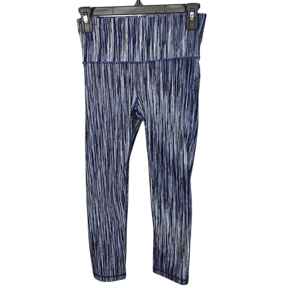 GapFit Blue White Vertical Stripe Athletic Capris Leggings XS High Rise Workout